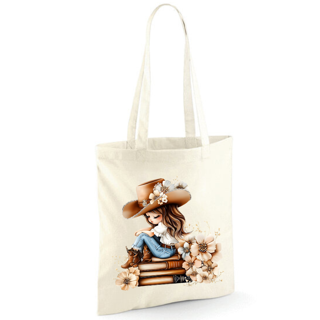 Bookish Floral Cowgirl Cotton Tote Shopper - lots of colours!