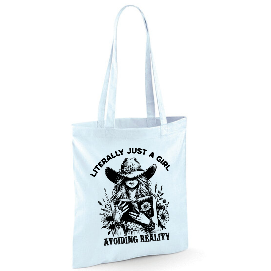 "Literally Just A Girl Avoiding Reality" Cowgirl Cotton Tote Shopper - lots of colours