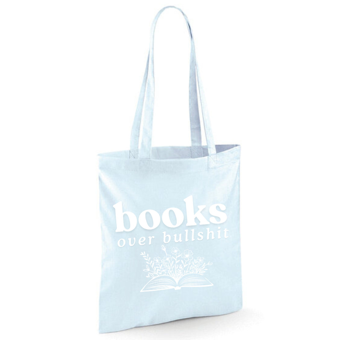 "Books over Bullshit" Floral Book Cotton Tote Shopper - lots of colours