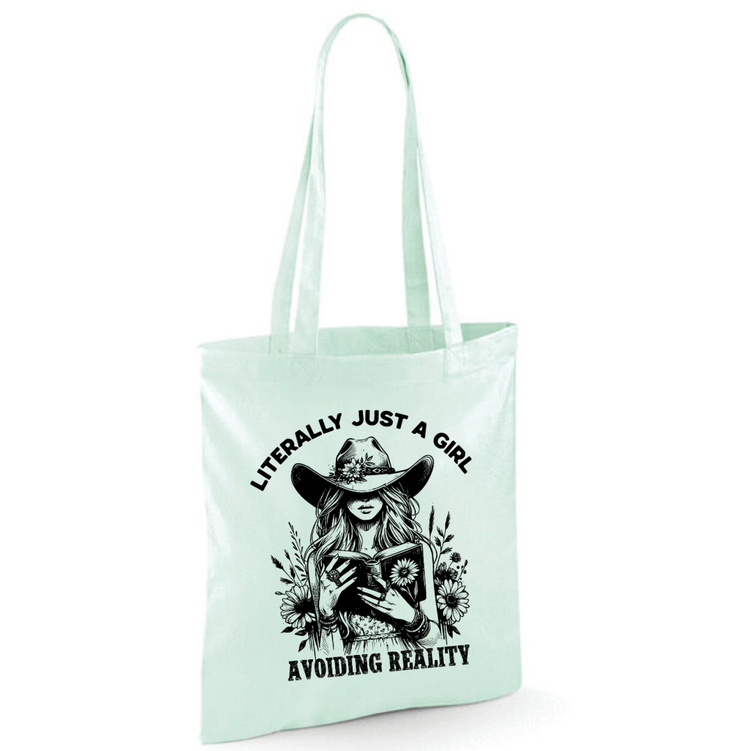 "Literally Just A Girl Avoiding Reality" Cowgirl Cotton Tote Shopper - lots of colours