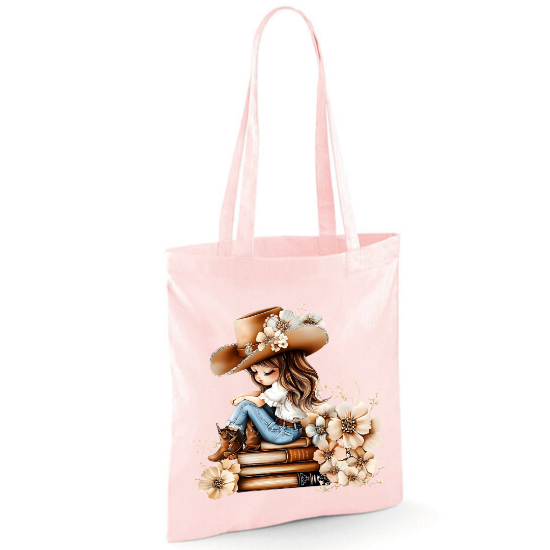 Bookish Floral Cowgirl Cotton Tote Shopper - lots of colours!