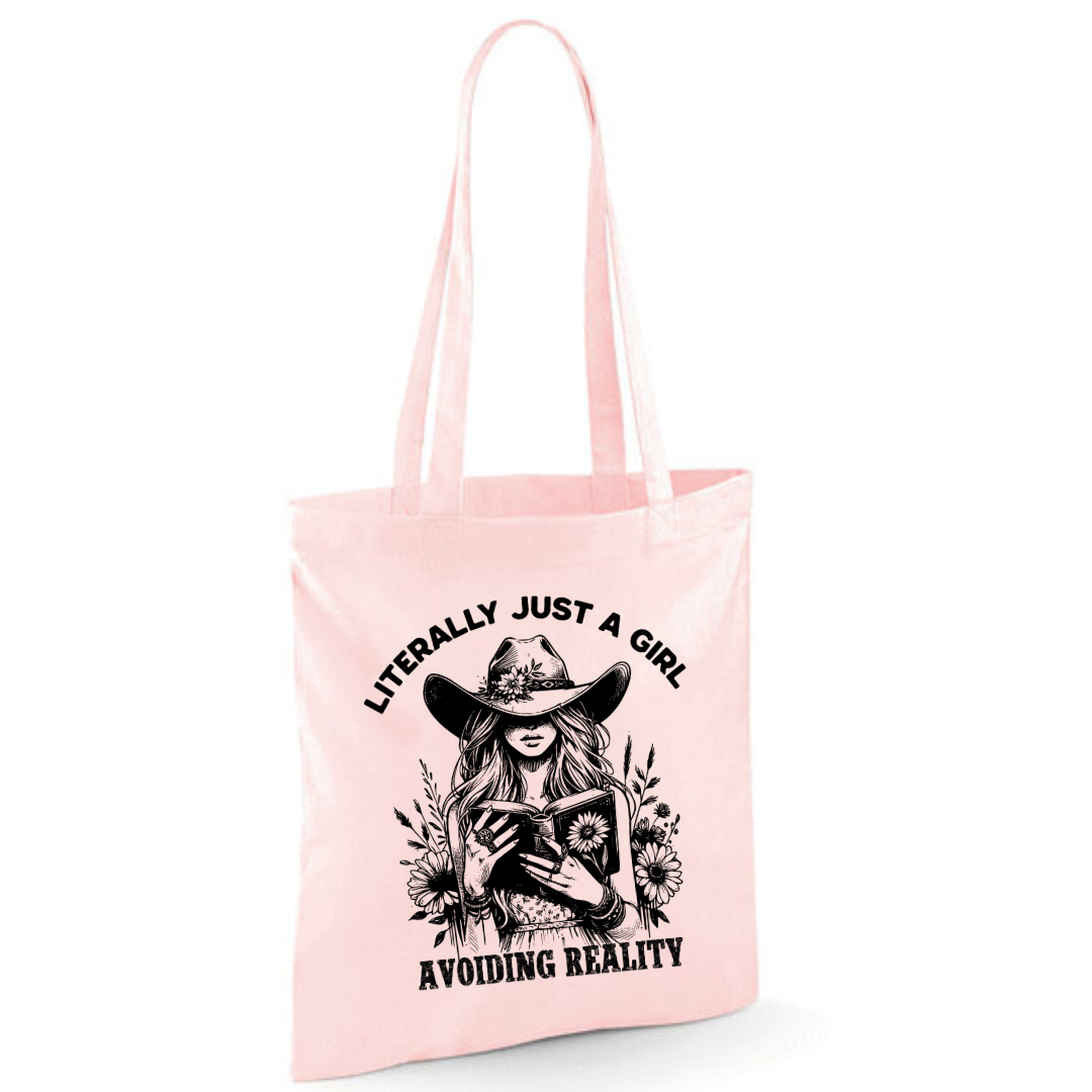"Literally Just A Girl Avoiding Reality" Cowgirl Cotton Tote Shopper - lots of colours