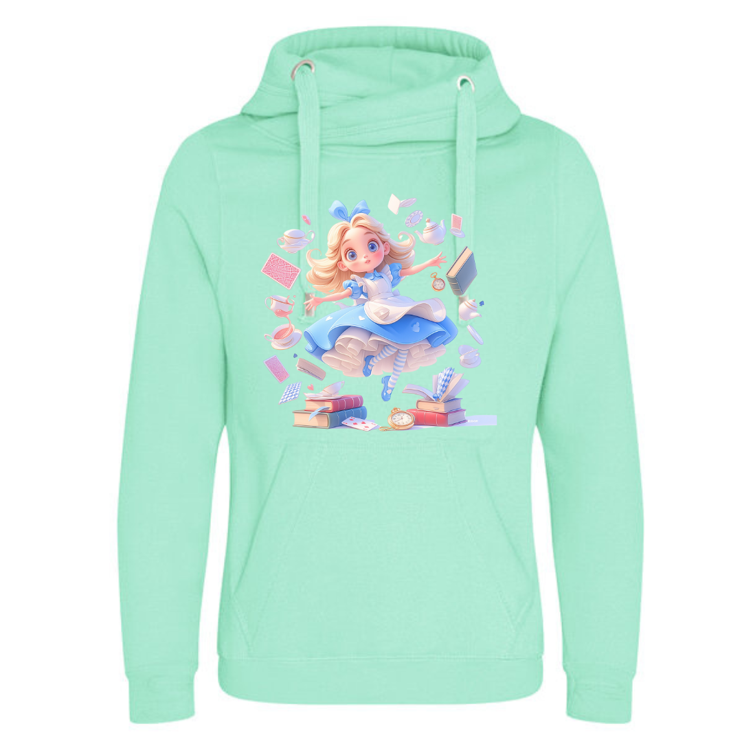 Alice with Flying Books Deluxe Hoody - lots of colours