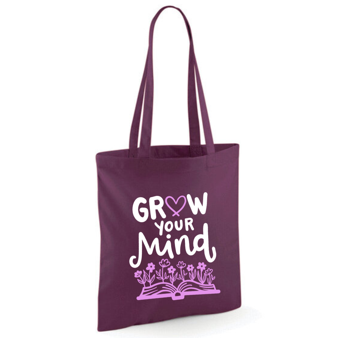 "Grow Your Mind" Cotton Tote Shopper - lots of colours
