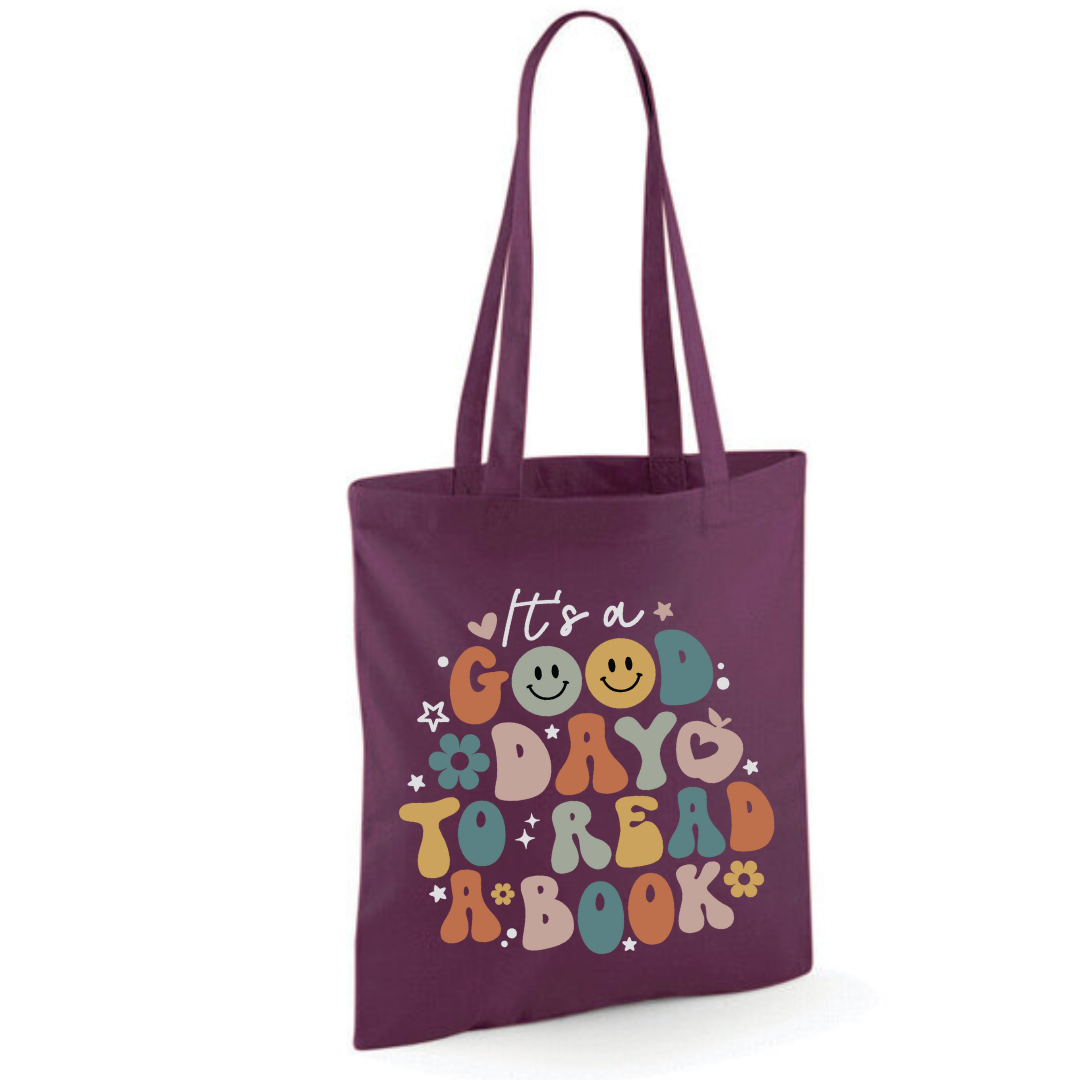 "It's a Good Day to Read a Book" Tote Shopper Bag - lots of colours!