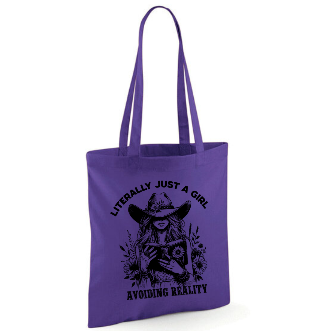 "Literally Just A Girl Avoiding Reality" Cowgirl Cotton Tote Shopper - lots of colours