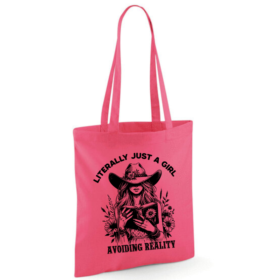 "Literally Just A Girl Avoiding Reality" Cowgirl Cotton Tote Shopper - lots of colours