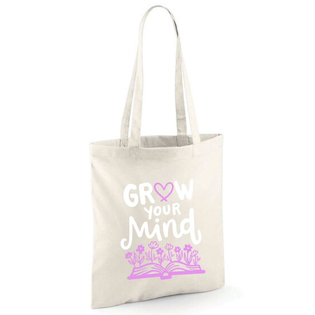 "Grow Your Mind" Cotton Tote Shopper - lots of colours