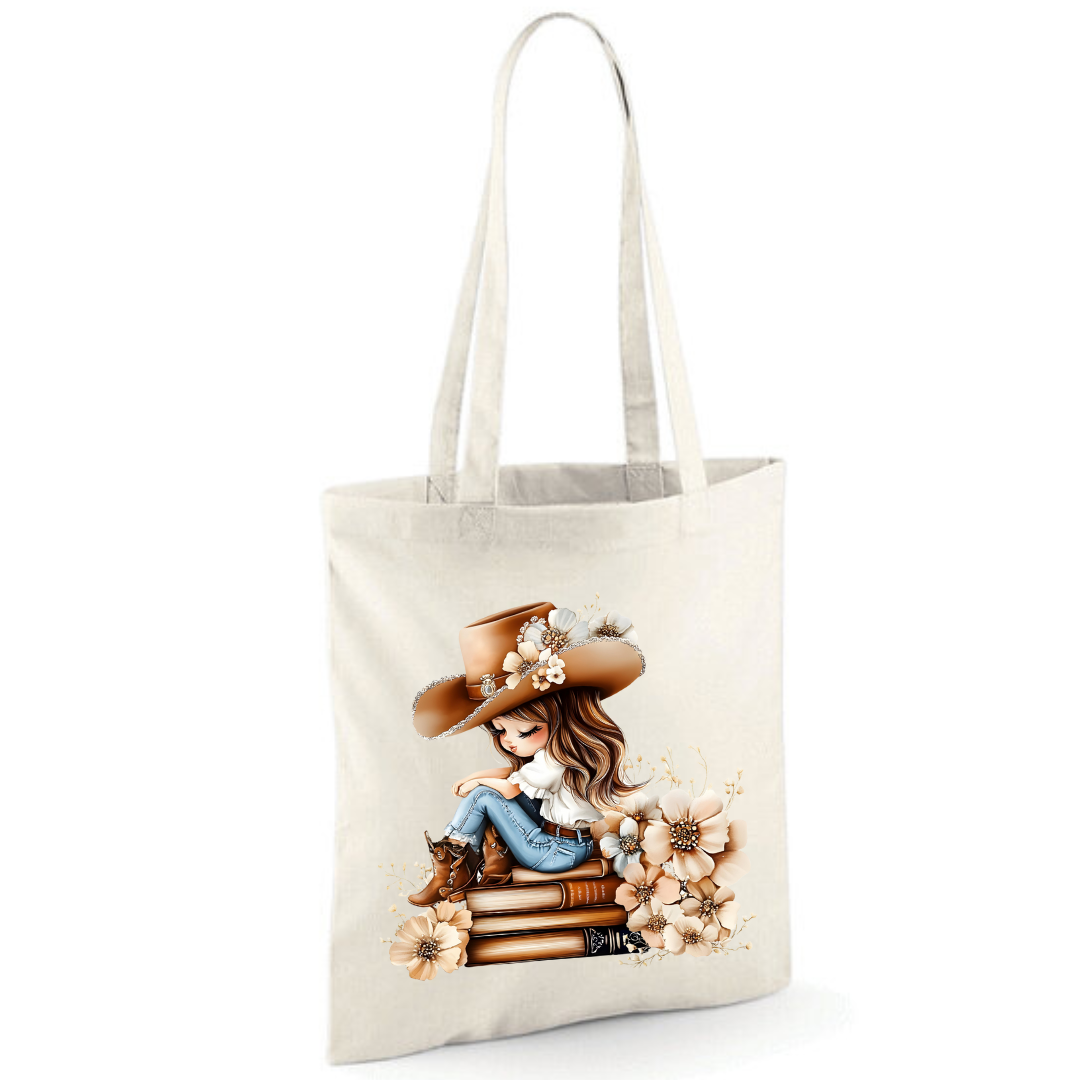 Bookish Floral Cowgirl Cotton Tote Shopper - lots of colours!