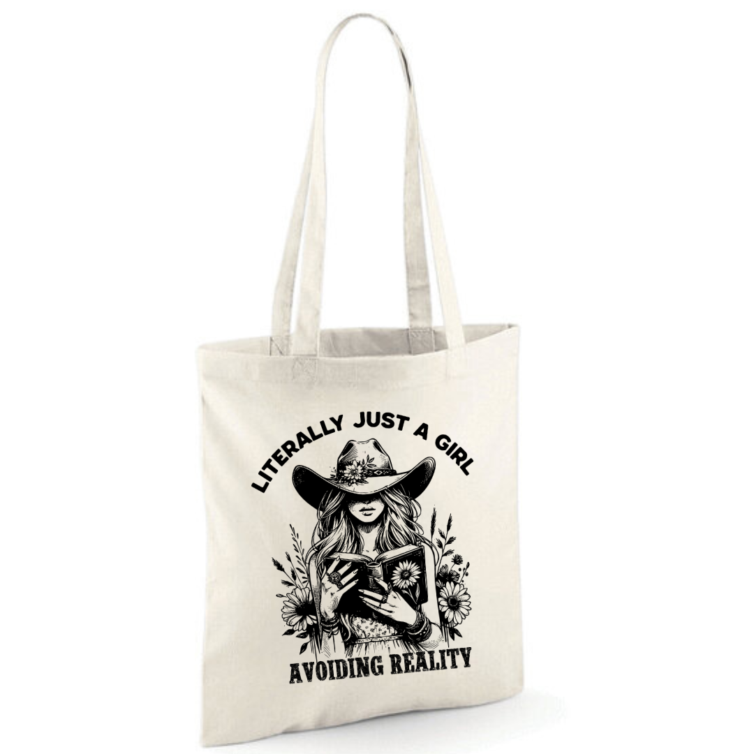 "Literally Just A Girl Avoiding Reality" Cowgirl Cotton Tote Shopper - lots of colours