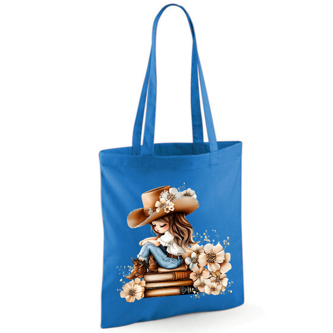 Bookish Floral Cowgirl Cotton Tote Shopper - lots of colours!