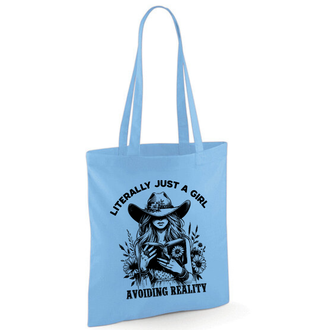 "Literally Just A Girl Avoiding Reality" Cowgirl Cotton Tote Shopper - lots of colours