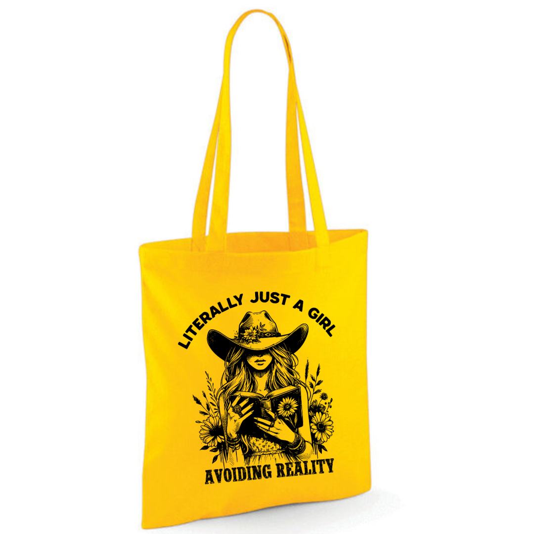"Literally Just A Girl Avoiding Reality" Cowgirl Cotton Tote Shopper - lots of colours