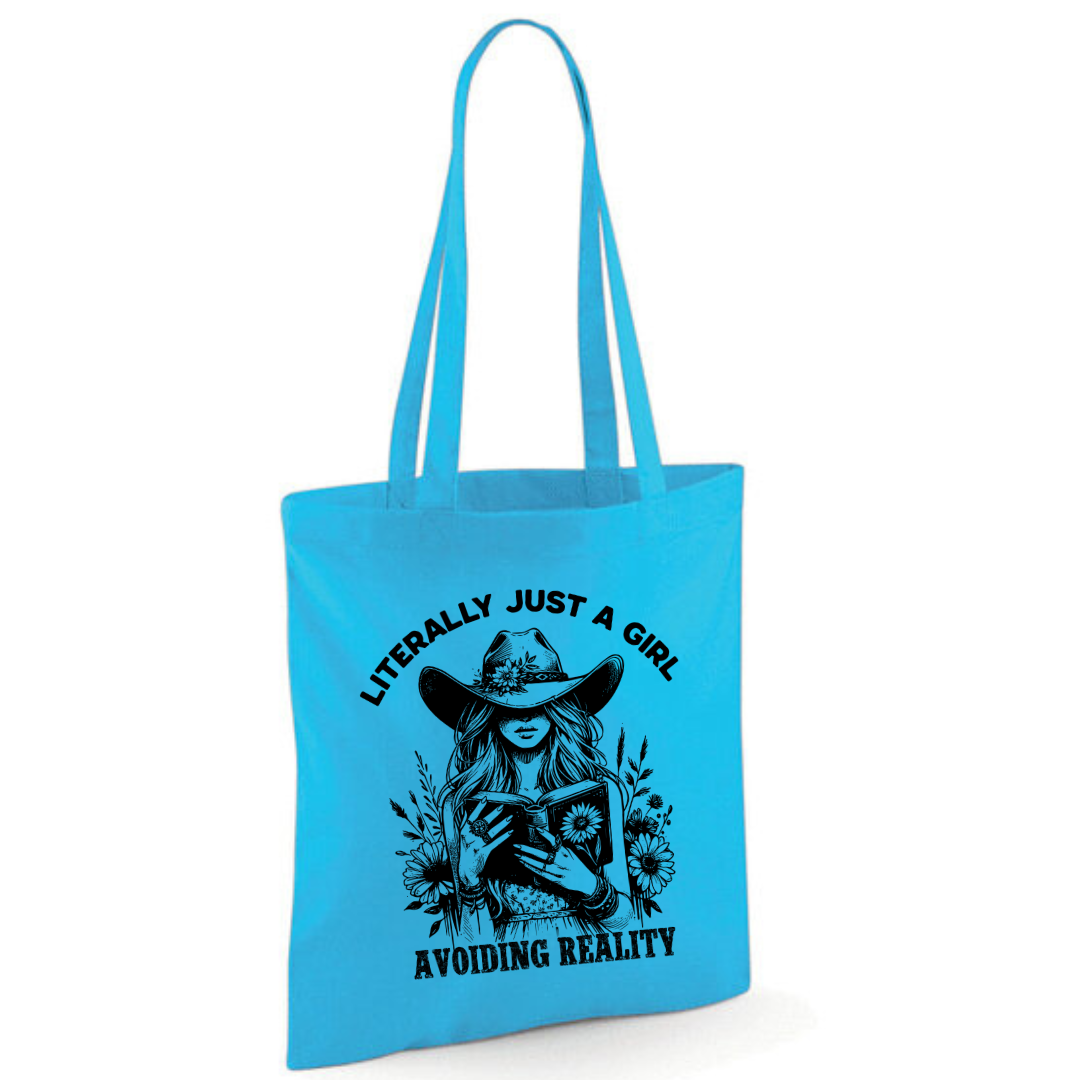 "Literally Just A Girl Avoiding Reality" Cowgirl Cotton Tote Shopper - lots of colours