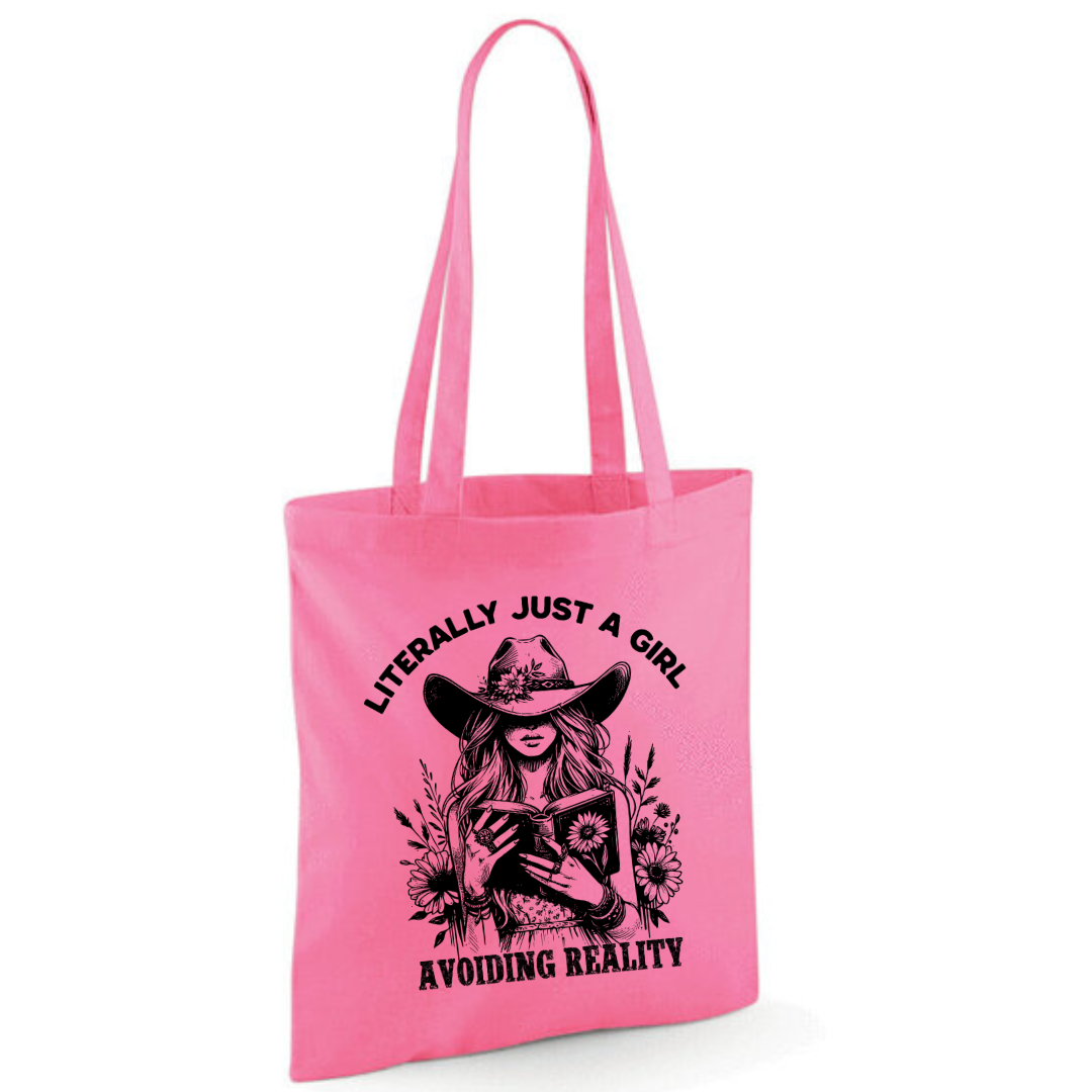 "Literally Just A Girl Avoiding Reality" Cowgirl Cotton Tote Shopper - lots of colours