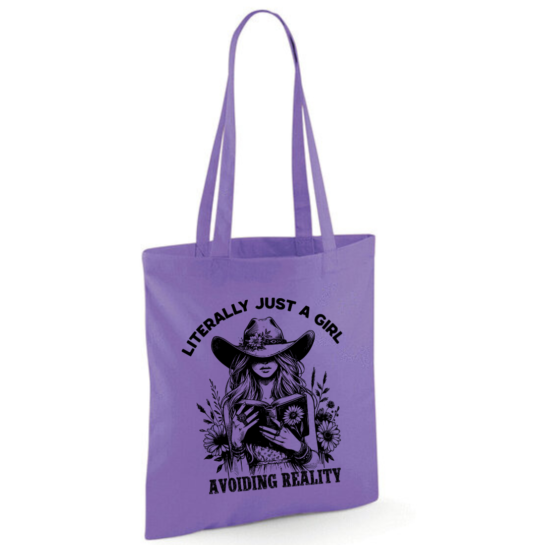 "Literally Just A Girl Avoiding Reality" Cowgirl Cotton Tote Shopper - lots of colours