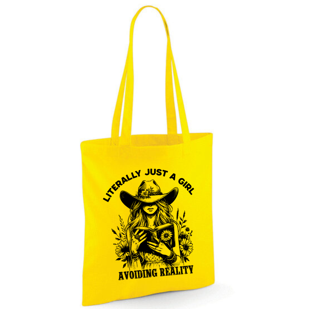 "Literally Just A Girl Avoiding Reality" Cowgirl Cotton Tote Shopper - lots of colours
